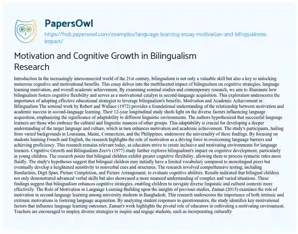 Essay on Motivation and Cognitive Growth in Bilingualism Research