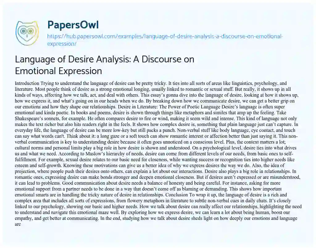 Essay on Language of Desire Analysis: A Discourse on Emotional Expression
