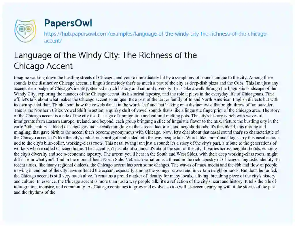 Essay on Language of the Windy City: The Richness of the Chicago Accent