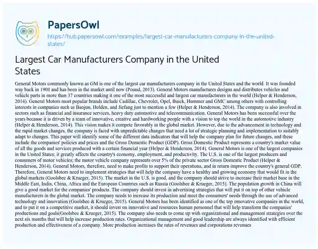 Essay on Largest Car Manufacturers Company in the United States