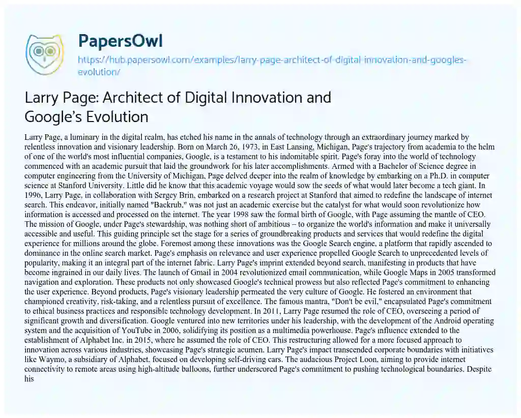 Essay on Larry Page: Architect of Digital Innovation and Google’s Evolution