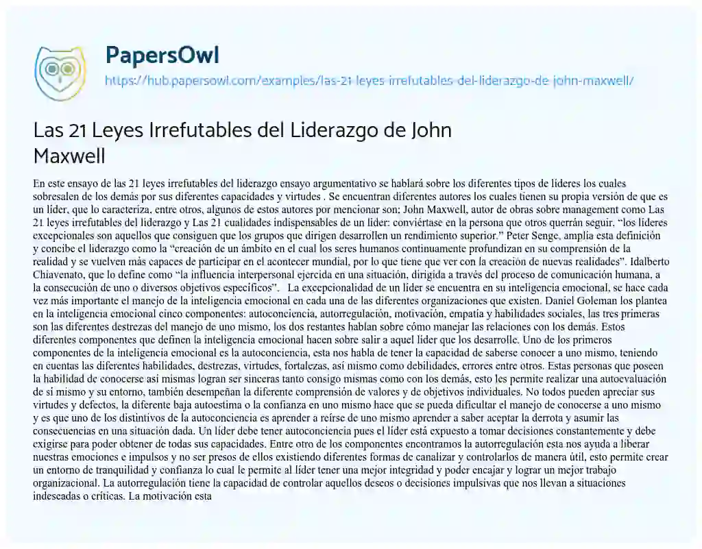 Essay on Las 21 Leyes Irrefutables del Liderazgo de John Maxwell