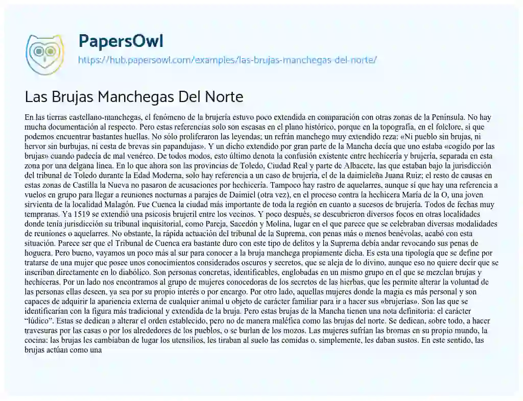 Essay on Las Brujas Manchegas Del Norte