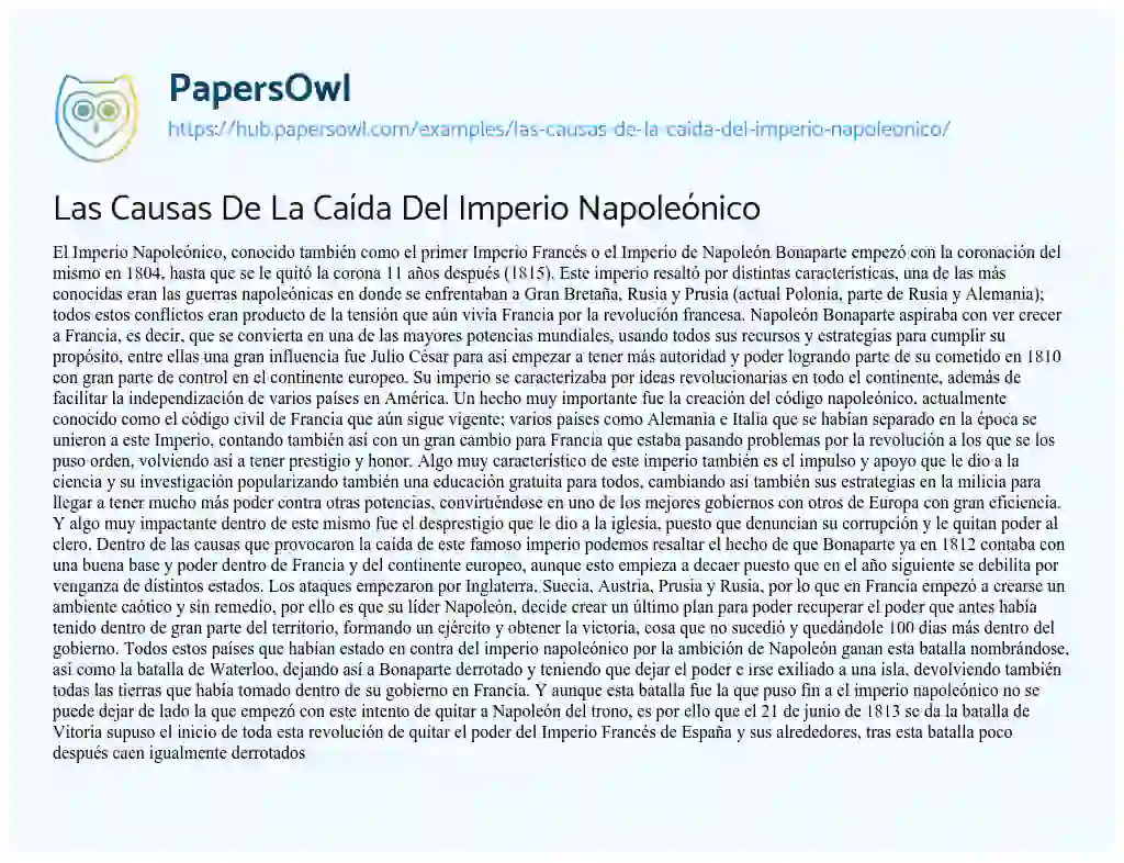 Essay on Las Causas De La Caída Del Imperio Napoleónico