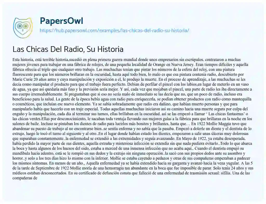 Essay on Las Chicas Del Radio, Su Historia