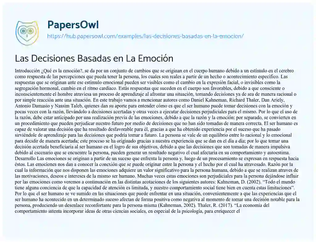 Essay on Las Decisiones Basadas en La Emoción