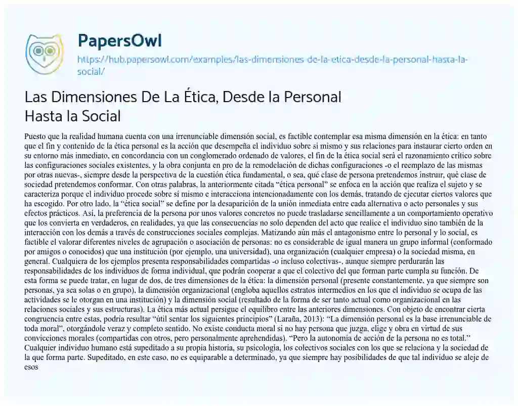 Essay on Las Dimensiones De La Ética, Desde la Personal Hasta la Social