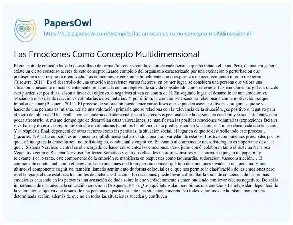 Essay on Las Emociones Como Concepto Multidimensional