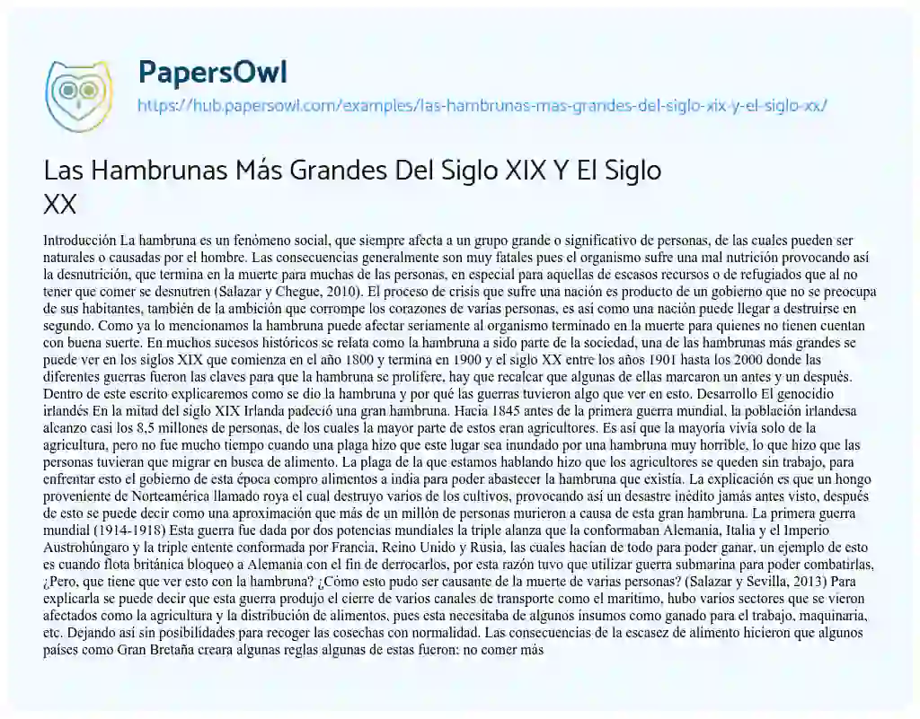 Essay on Las Hambrunas Más Grandes Del Siglo XIX Y El Siglo XX