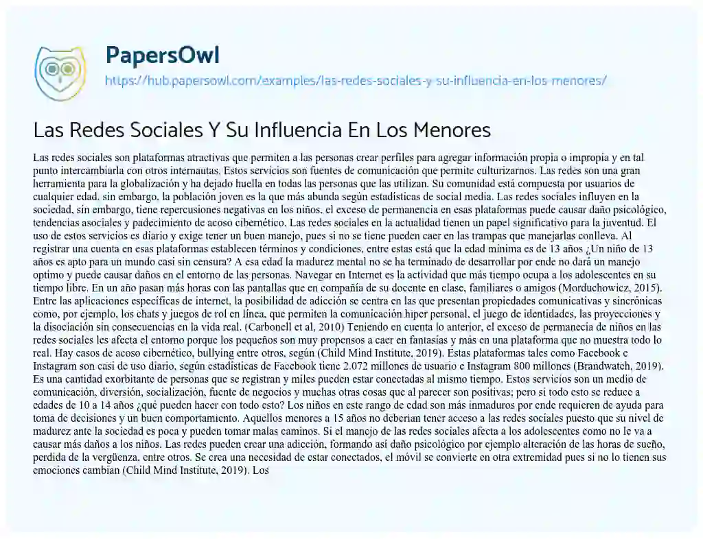 Essay on Las Redes Sociales Y Su Influencia En Los Menores