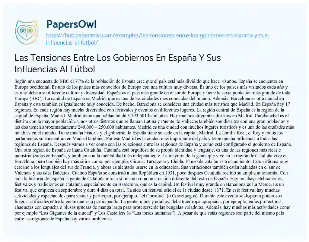 Essay on Las Tensiones Entre Los Gobiernos En España Y Sus Influencias Al Fútbol