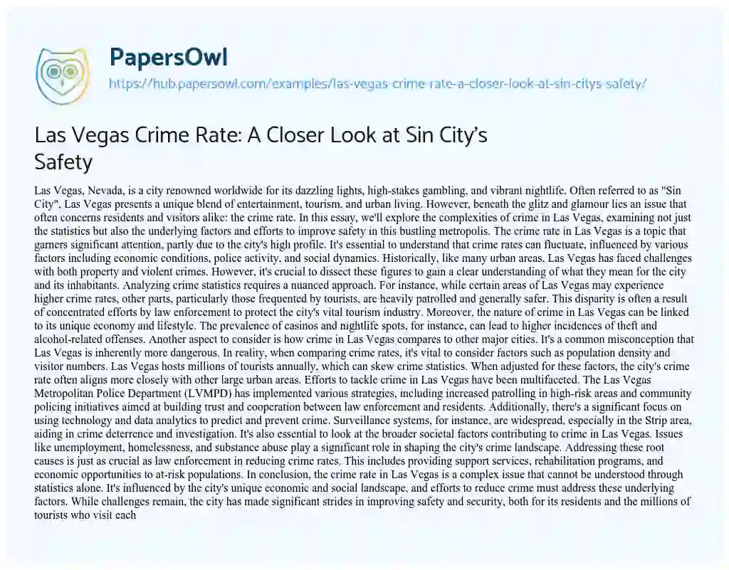 Essay on Las Vegas Crime Rate: A Closer Look at Sin City’s Safety