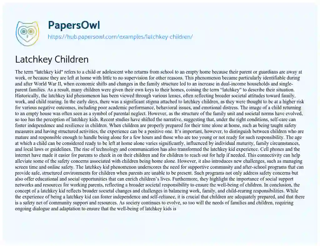 Essay on Latchkey Children