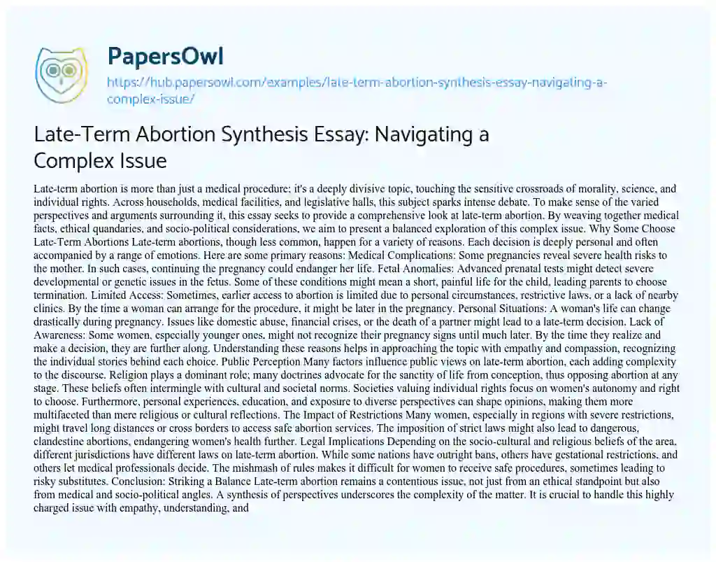 Essay on Late-Term Abortion Synthesis Essay: Navigating a Complex Issue