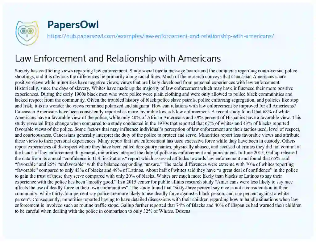 Essay on Law Enforcement and Relationship with Americans