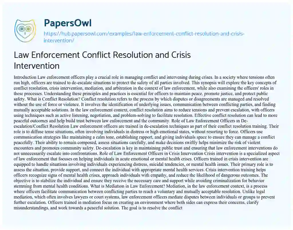 Essay on Law Enforcement Conflict Resolution and Crisis Intervention