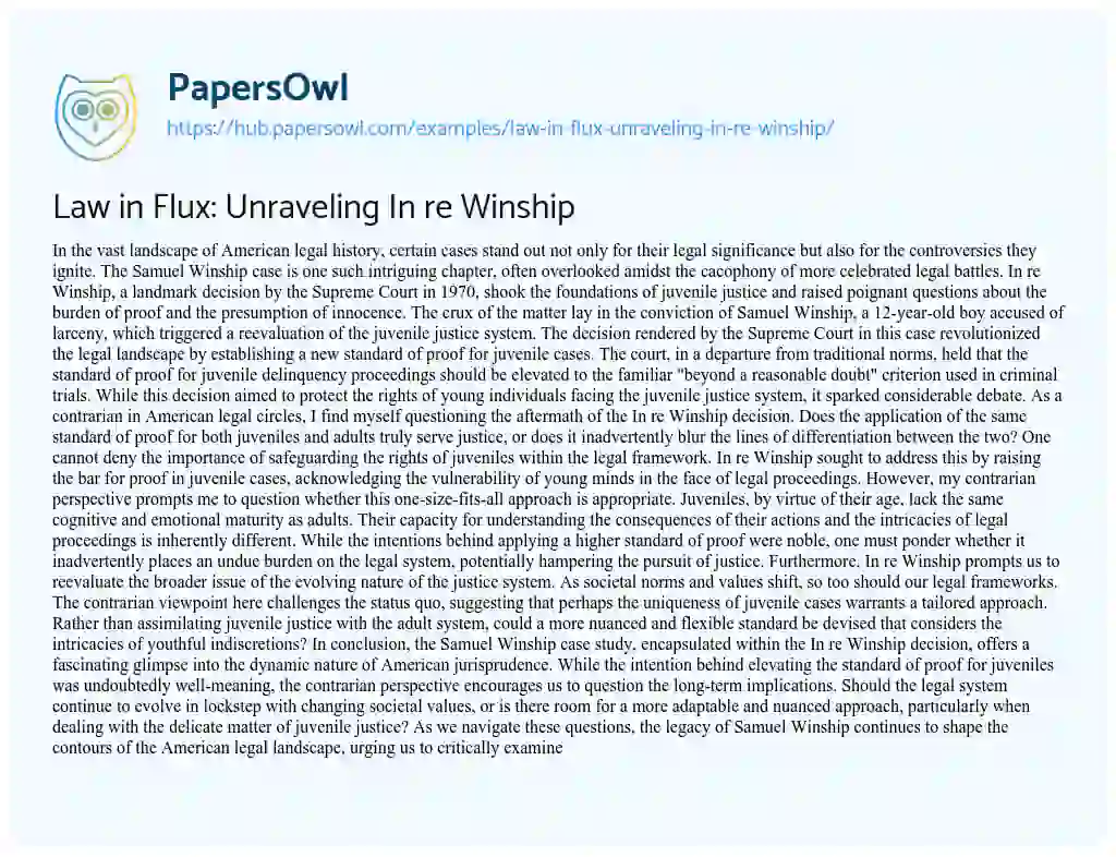 Essay on Law in Flux: Unraveling In re Winship