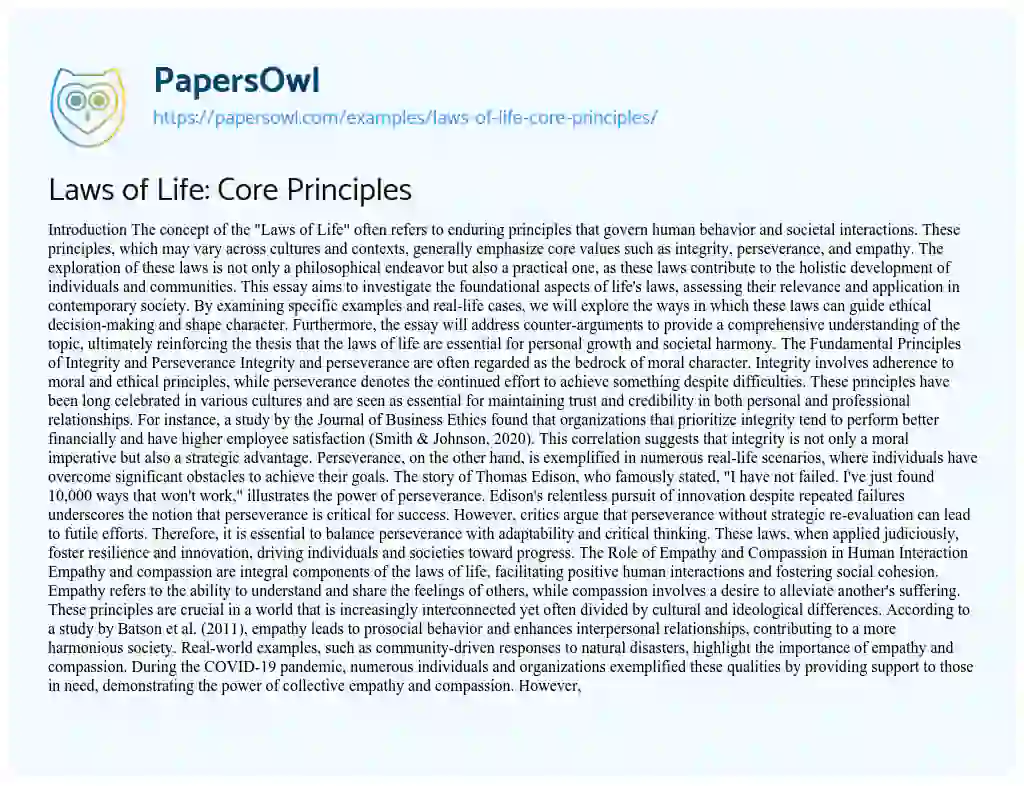Essay on Laws of Life: Core Principles