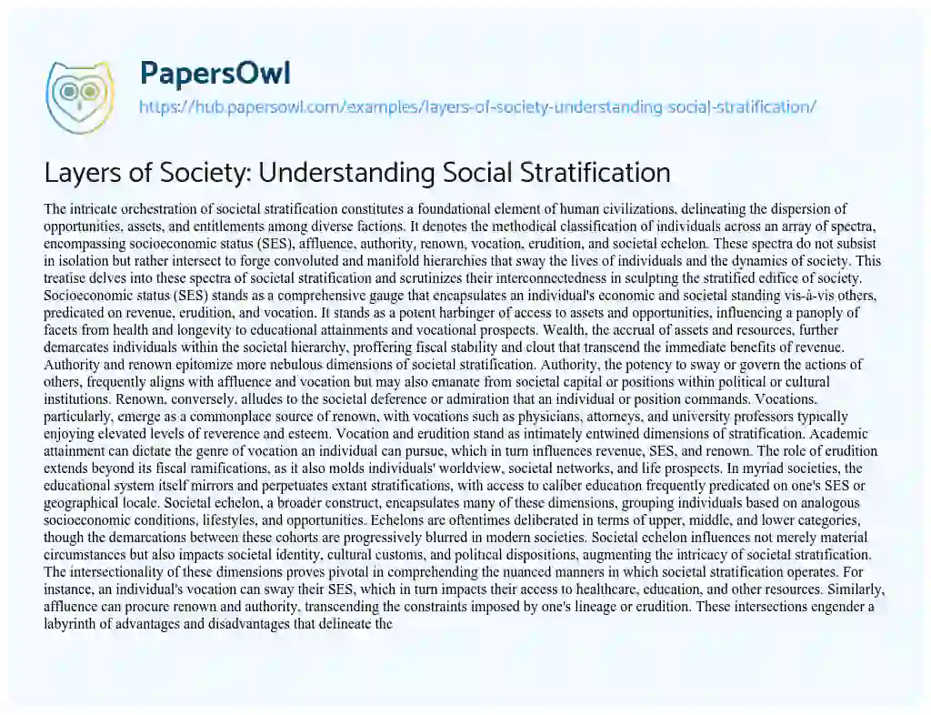 Essay on Layers of Society: Understanding Social Stratification