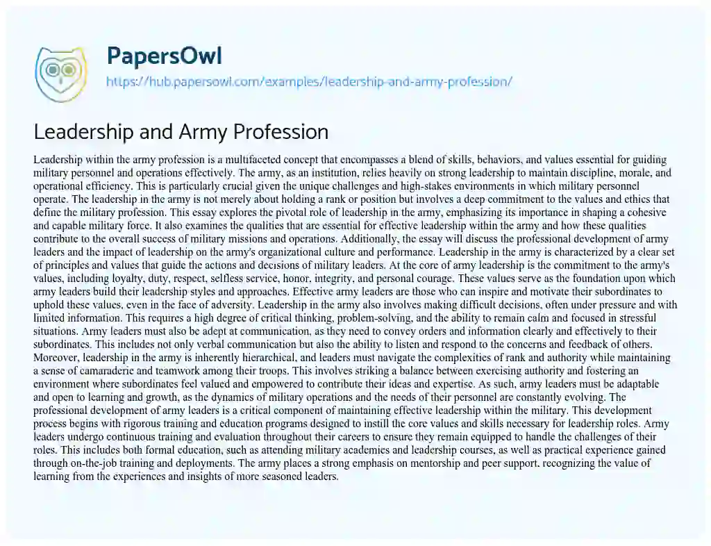 Essay on Leadership and Army Profession