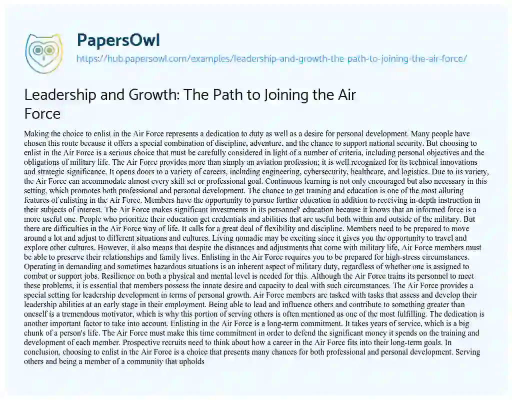 Essay on Leadership and Growth: The Path to Joining the Air Force