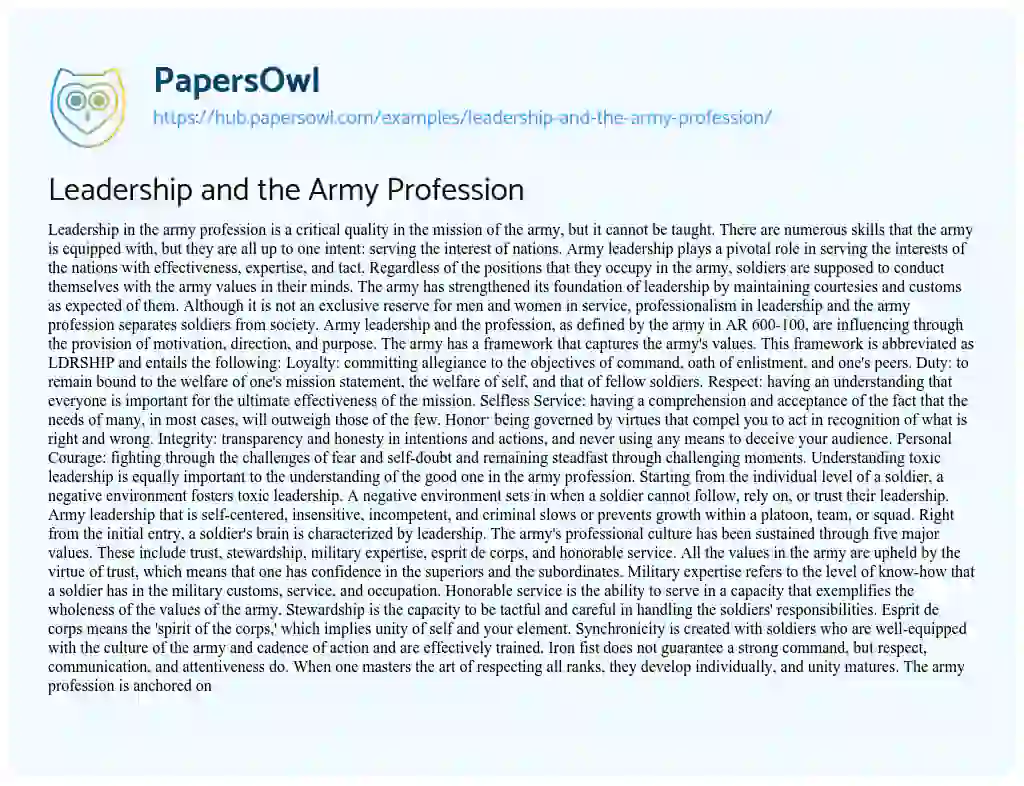 Essay on Leadership and the Army Profession