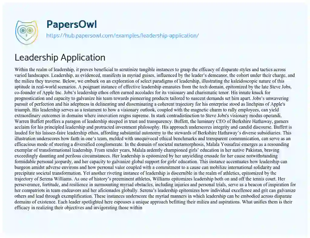 Essay on Leadership Application