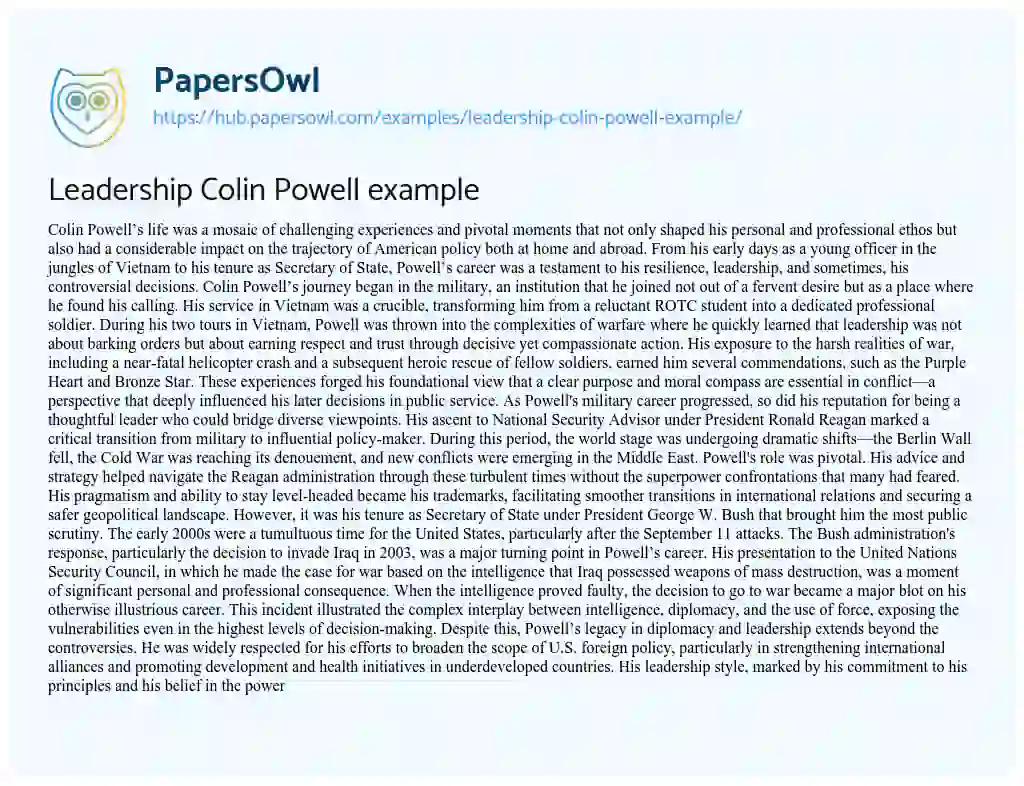 Essay on Leadership Colin Powell example