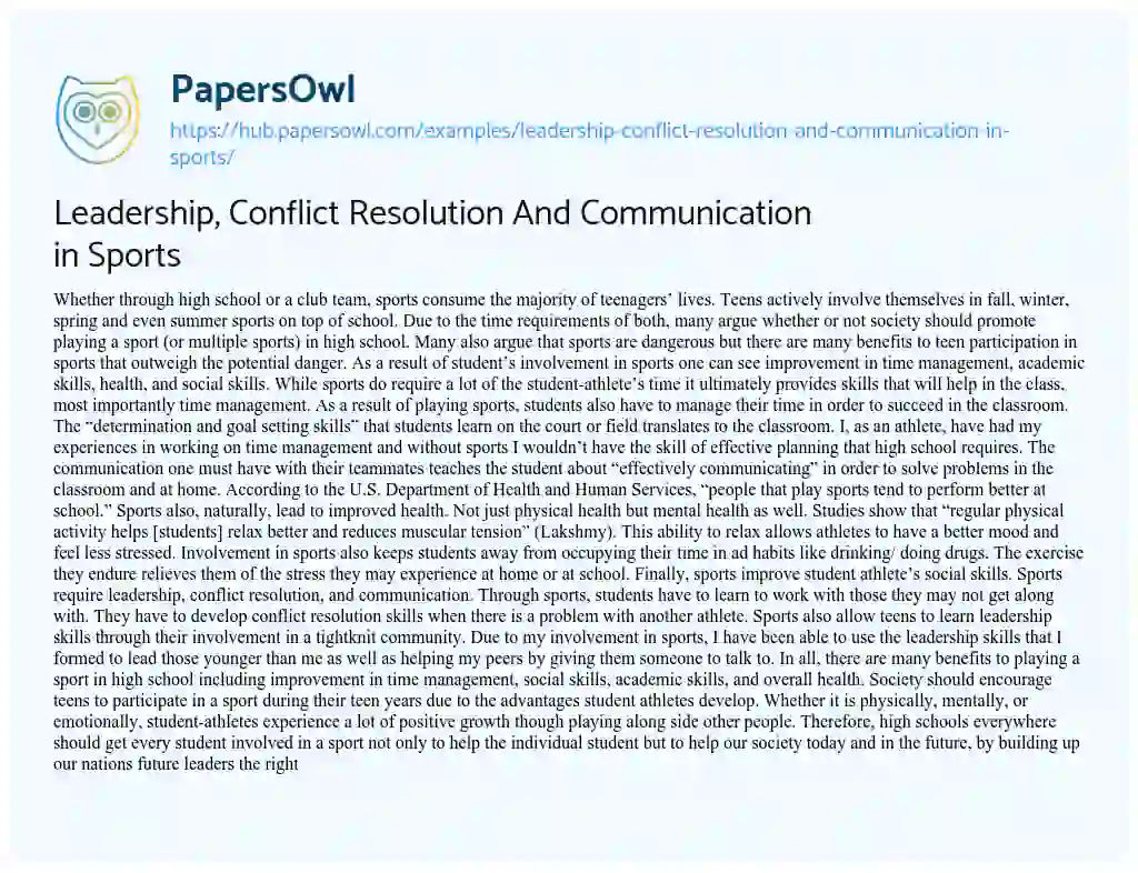 Essay on Leadership, Conflict Resolution And Communication in Sports