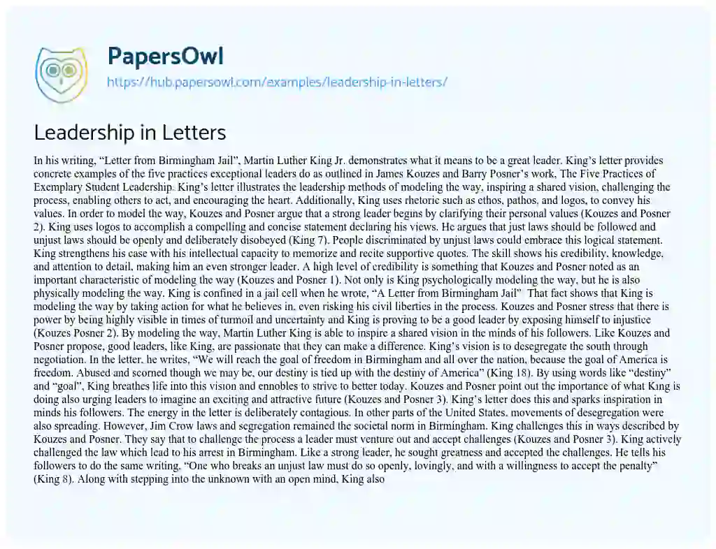 Essay on Leadership in Letters