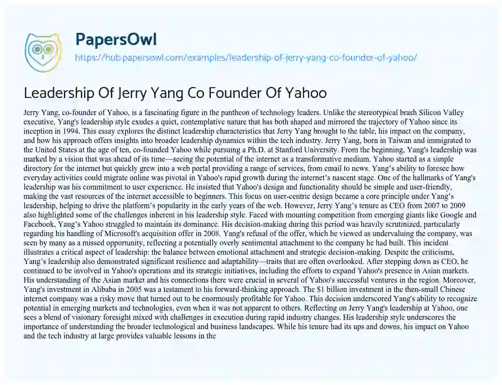 Essay on Leadership Of Jerry Yang Co Founder Of Yahoo