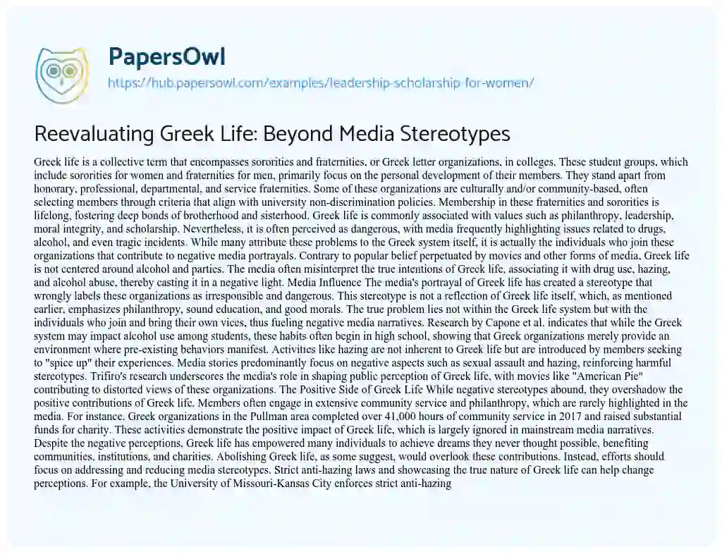 Essay on Reevaluating Greek Life: Beyond Media Stereotypes