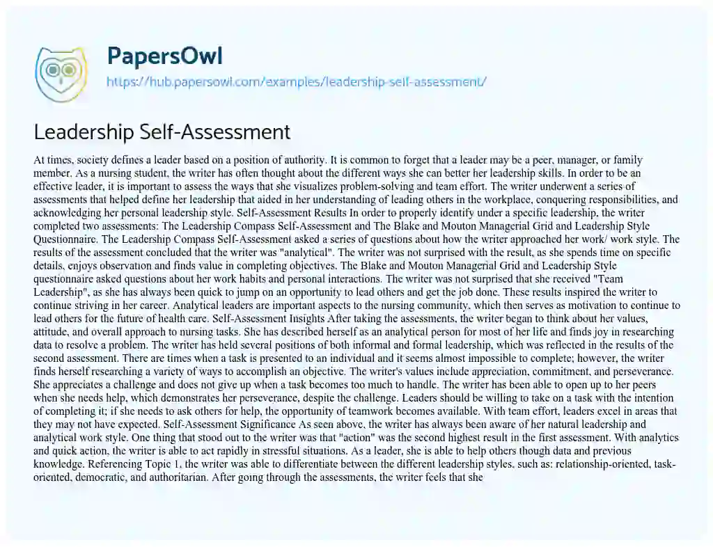 Essay on Leadership Self-Assessment