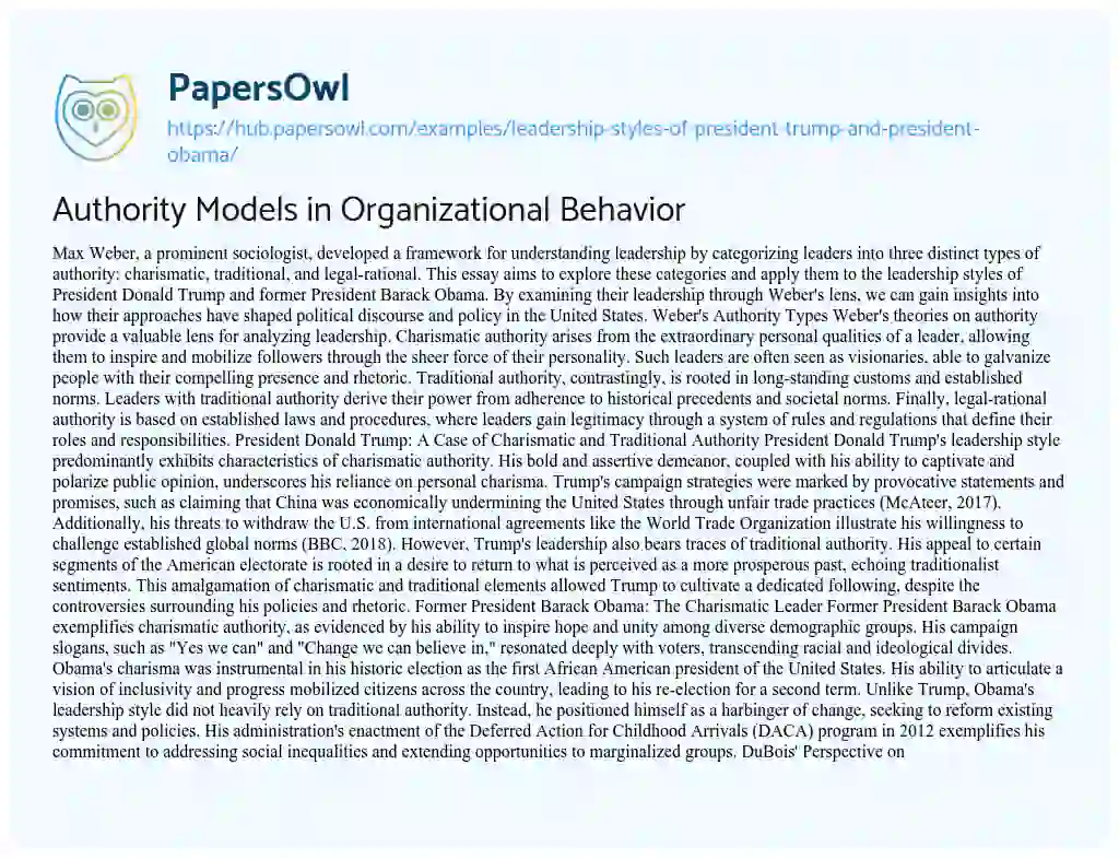 Essay on Authority Models in Organizational Behavior