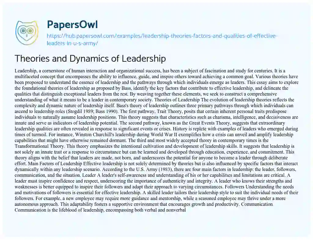 Essay on Theories and Dynamics of Leadership