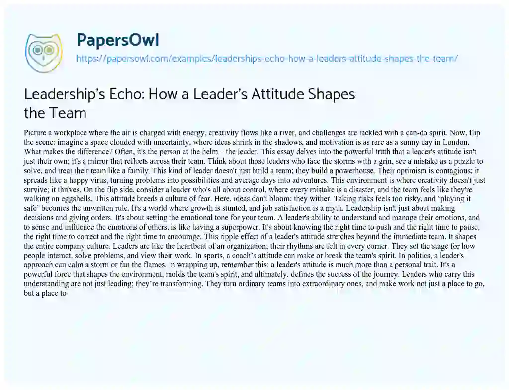 Essay on Leadership’s Echo: How a Leader’s Attitude Shapes the Team