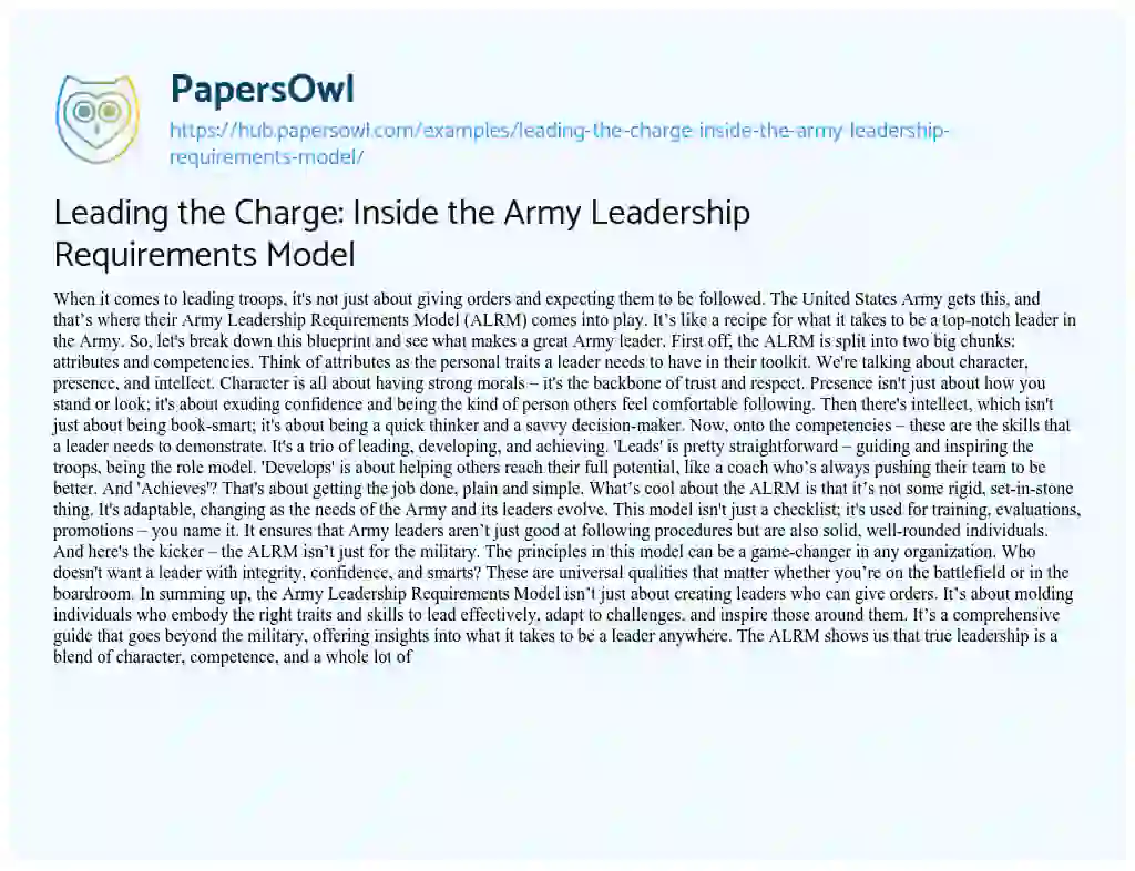 Essay on Leading the Charge: Inside the Army Leadership Requirements Model