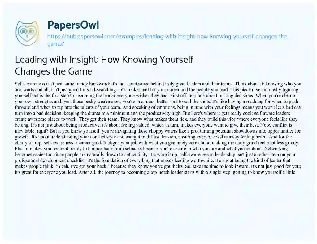 Essay on Leading with Insight: How Knowing Yourself Changes the Game