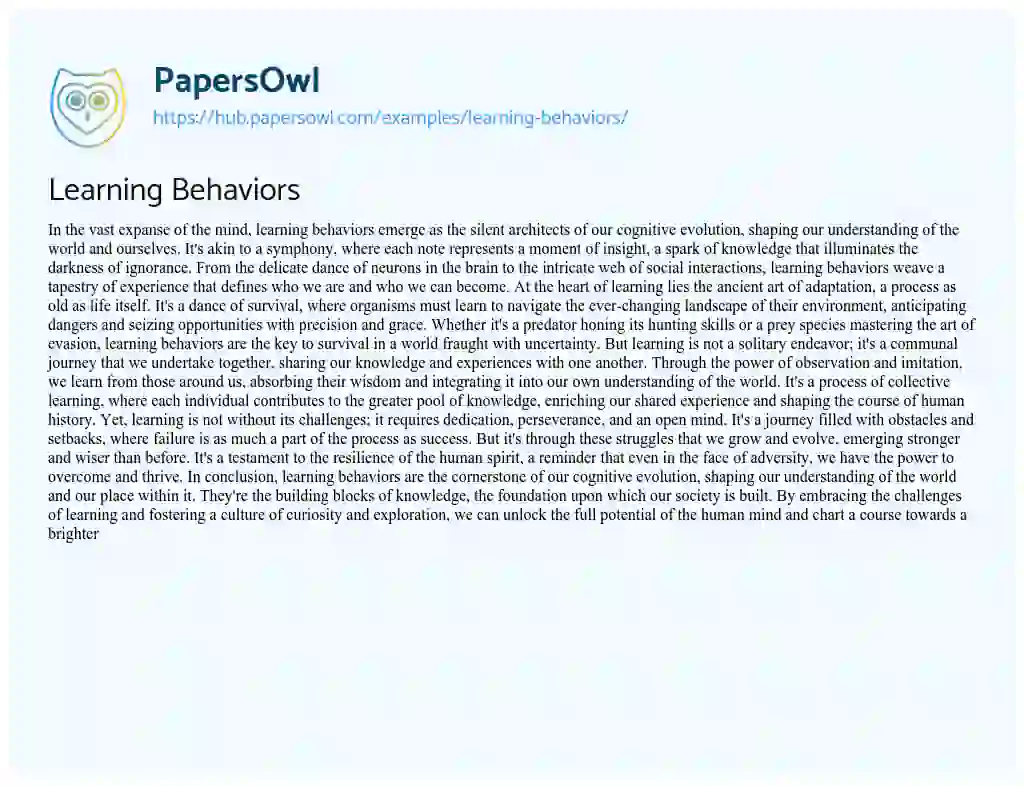 Essay on Learning Behaviors