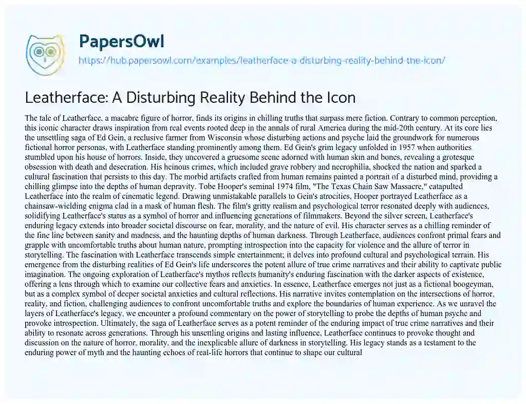 Essay on Leatherface: A Disturbing Reality Behind the Icon