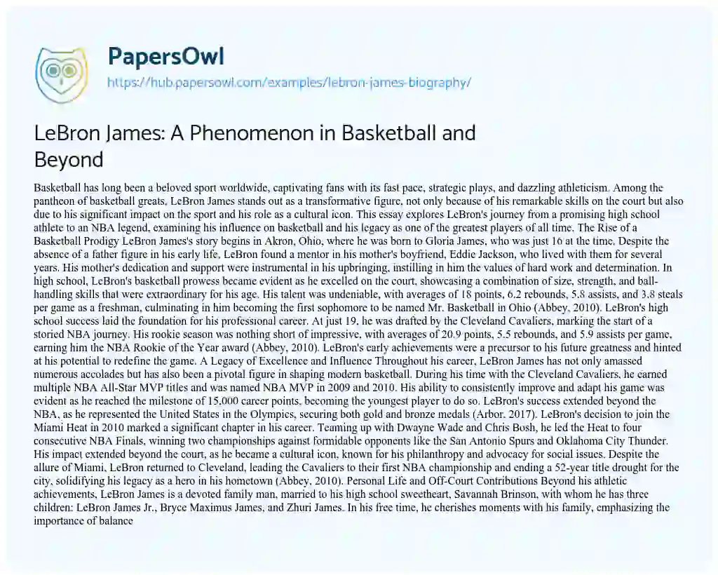 Essay on LeBron James: A Phenomenon in Basketball and Beyond