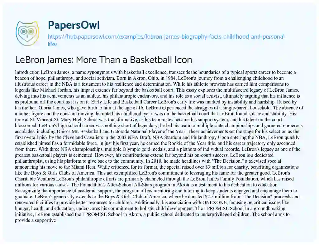 Essay on LeBron James: More Than a Basketball Icon