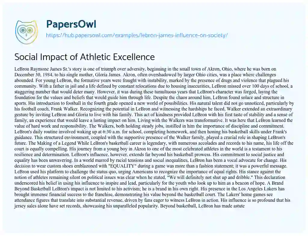 Essay on Social Impact of Athletic Excellence