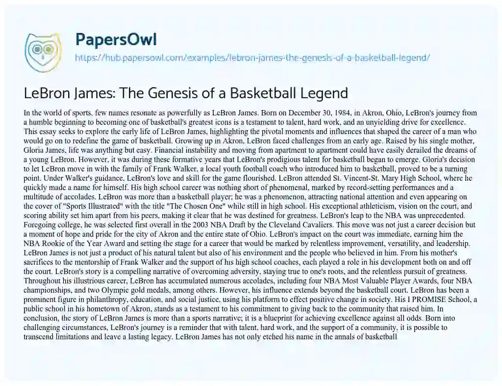 Essay on LeBron James: The Genesis of a Basketball Legend