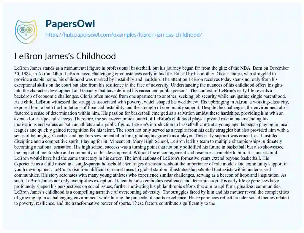 Essay on LeBron James’s Childhood