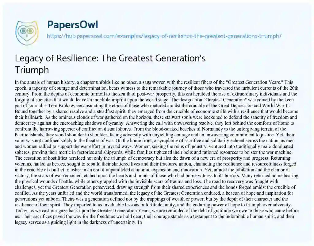 Essay on Legacy of Resilience: The Greatest Generation’s Triumph