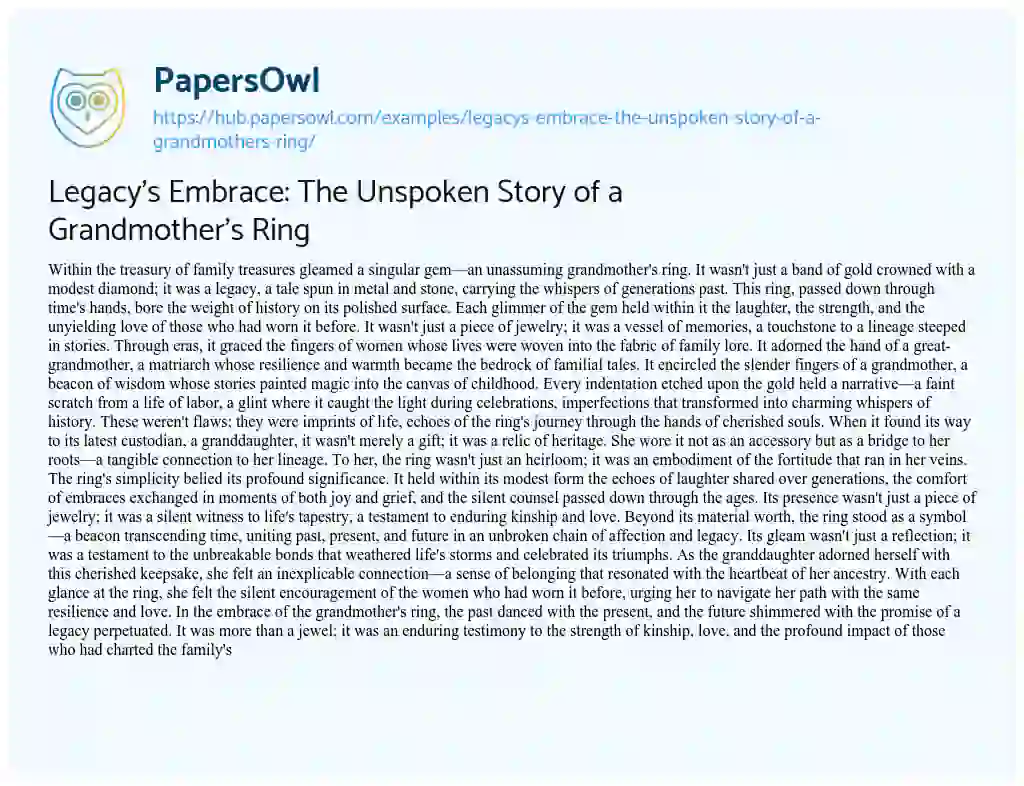 Essay on Legacy’s Embrace: The Unspoken Story of a Grandmother’s Ring