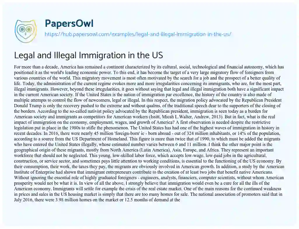 Essay on Legal and Illegal Immigration in the US
