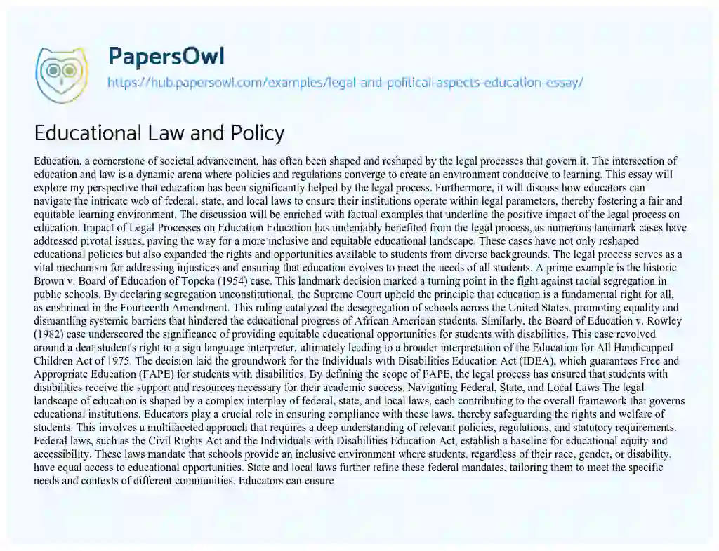 Essay on Educational Law and Policy