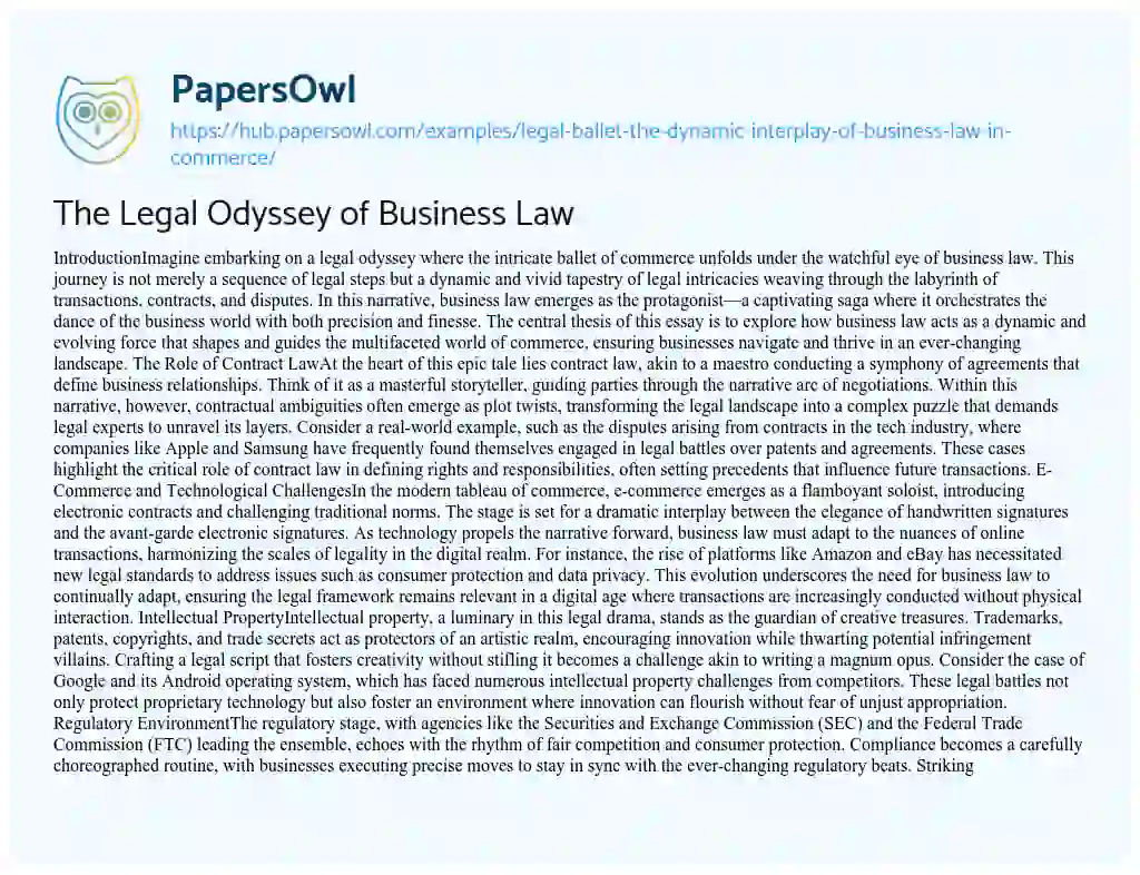 Essay on The Legal Odyssey of Business Law